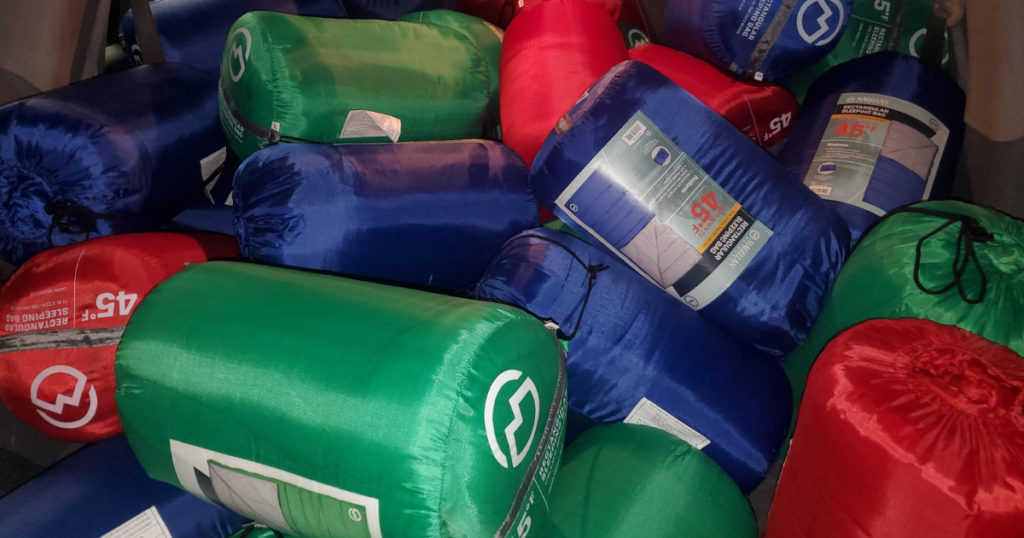 Sleeping bags collected by Austin Atheists Helping the Homeless, who are volunteering to assist unsheltered people during the winter storm crisis in Texas